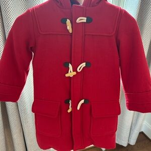 JoJo Maman Bebe Red Pea Coat with Hood and Toggle Closures